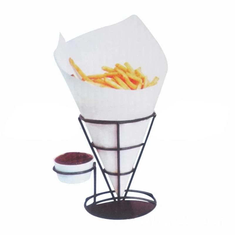 New Creative Chip Stand Holder French Fry Fries Bowl Black Metal Wire Kitchen Metal Fry Stand