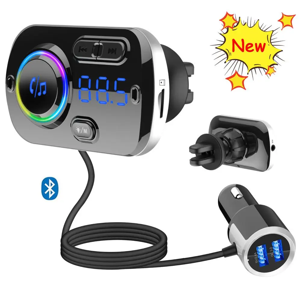 

Handsfree Bluetooth Car Kit Speaker Auto Wireless Speakerphone QC3.0 Fast Charge FM Transmitter Atmosphere Light Mp3 Player