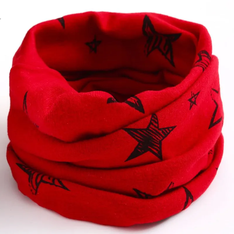 Детский хлопковый шарф унисекс с кольцом для мальчиков; воротники для шеи; Женская повязка на голову; осенне-зимний шарф для маленьких девочек; детский шейный платок; мужской шарф - Цвет: star red