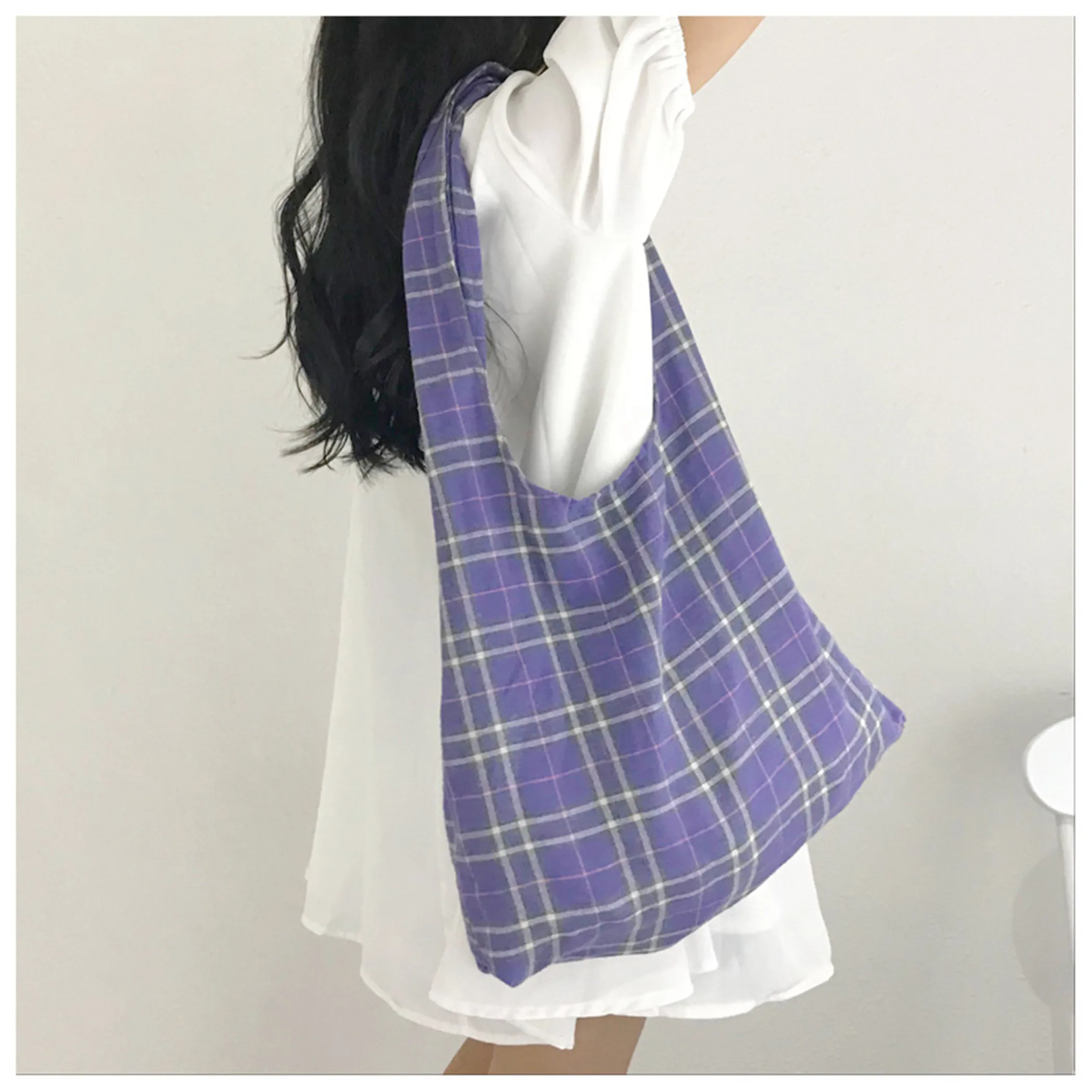 

Vest Shape Eco Shopping Tote Shoulder Bag Wrist Bag Blue Base Yellow Grey Plaid Check SBB