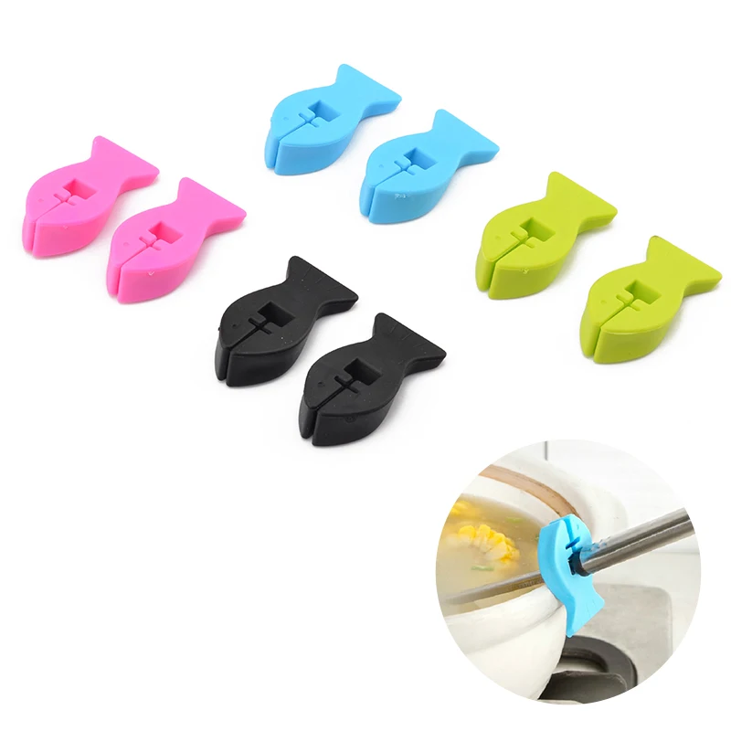 

2PCS Silicone Spoon Clip Heat Proof Pot Clips Scoop Forks Clamp Creative Fish Shape Tea Bag Holder Home Decorating Tool