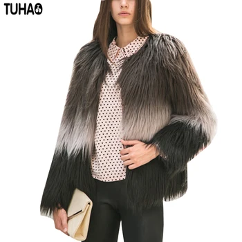 

COATSPLUS SIZE 3xl Women Faux Fur Coat Jacket Winter Fur Coat Female 2018 Winter Female Long Sleeve Gradual Color Fur Coat FR-1