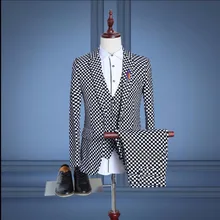 Мужской костюм из трех частей с принтом костюм с сеткой свадебное платье корейский Тонкий костюм платье для певицы для сцены костюмы весна и осень