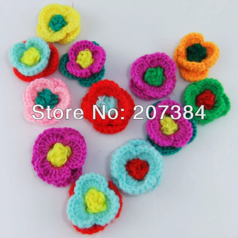 

CirGen,Fashion Cute Original Multi Color knitting double-deck crochet flower applique Handmade Brooch for Garment Accessories