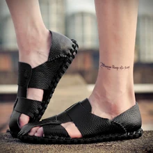 Молодежная модная повседневная обувь; сандалии; мужские кожаные сандалии с натуральным лицевым покрытием; Мужская обувь для взрослых; Летняя обувь; Мужская дышащая обувь высокого качества