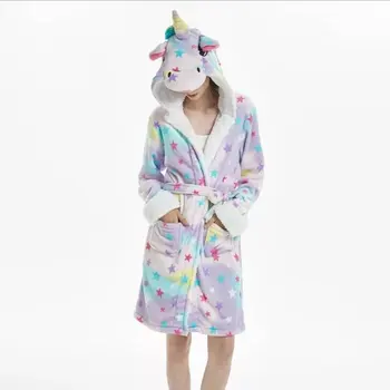 

Winter Unisex Keep warm Pink Unicorn Cartoon Robes for women Long Sexy robed Animal Robe Bathrobe Sleepwer Unicorns Nightgown