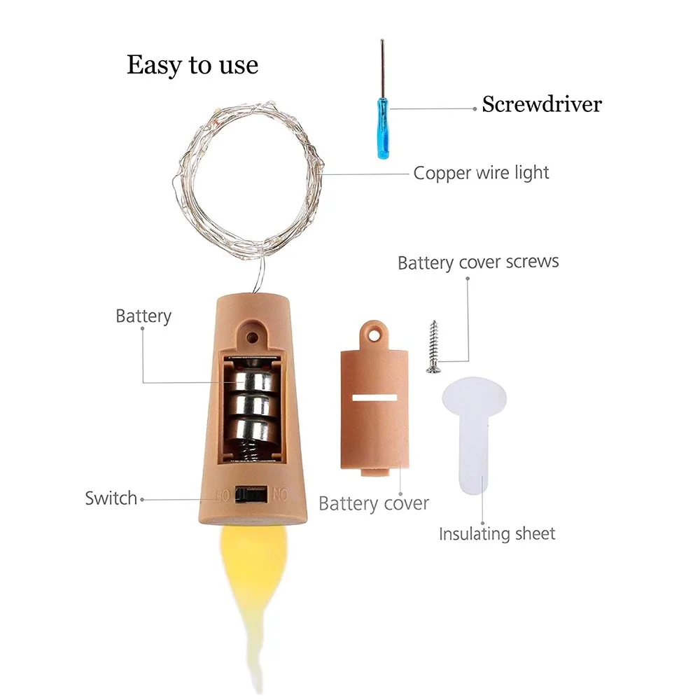 Светильник для свечей, бутылка s, на батарейках, светодиодный, без пламени, чайный светильник, пробковый, сказочный, мини-светильник, Пламенный, пробковый светильник, для вечерние, свадебные декорации