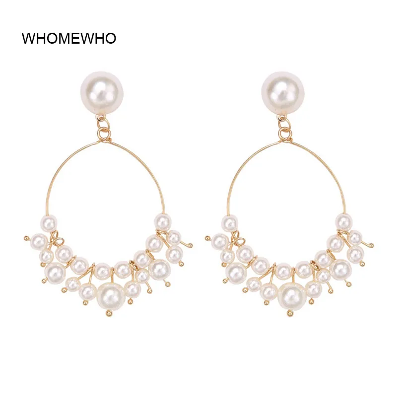 

2019 Gold Metal Simulated Pearl Handmade White Beaded Wired Earrings Fashion Korean Chic Indian Wedding Party Bridal Ear Jewelry