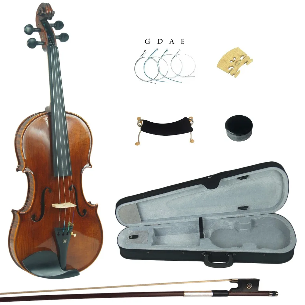 

Kinglos PHB1004 Full Size 4/4 3/4 1/2 1/4 Solid Wood Advanced Violin Kit Ebony Fittings with Shoulder Rest Bow Rosin