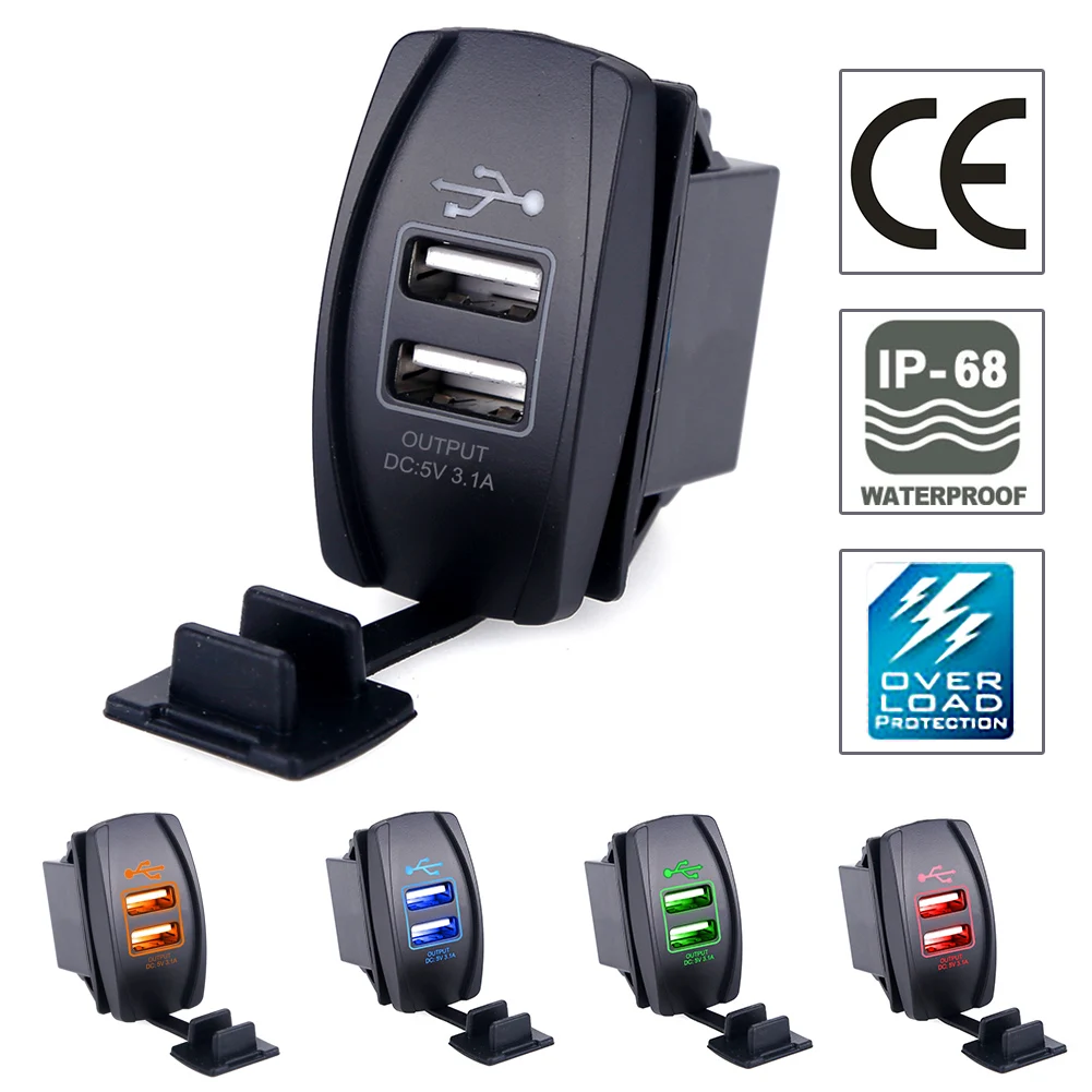 Universal USB Car Charger Socket Waterproof Dual Ports USB Outlet DC