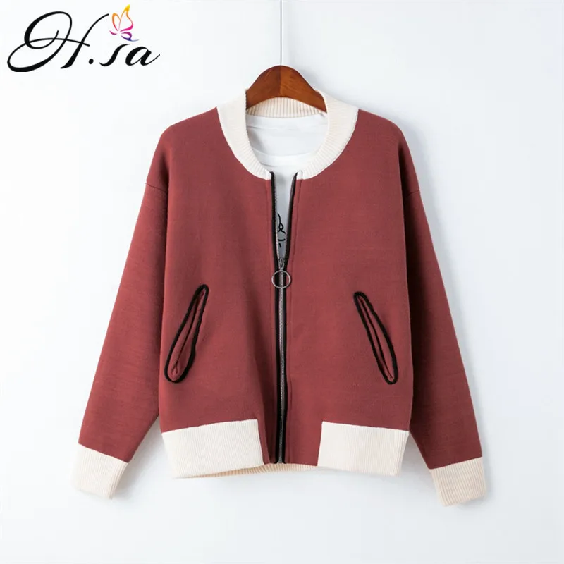 

H.SA Women Autumn 2017 Cardigan Sweater Fashion Knitted Cardigans Zipper Short Feminino Embroidery Jacket Fall Knitted Coat