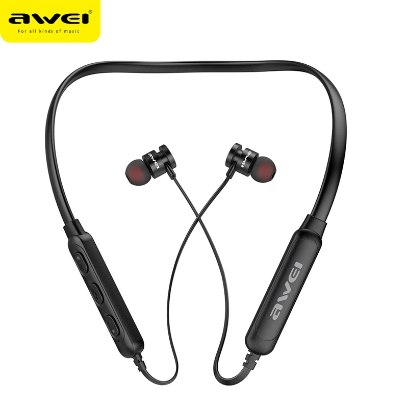AWEI T11S Bluetooth наушники Беспроводная гарнитура с микрофоном шейным 3D бас стерео спортивные наушники для телефона fone de ouvido - Цвет: Black