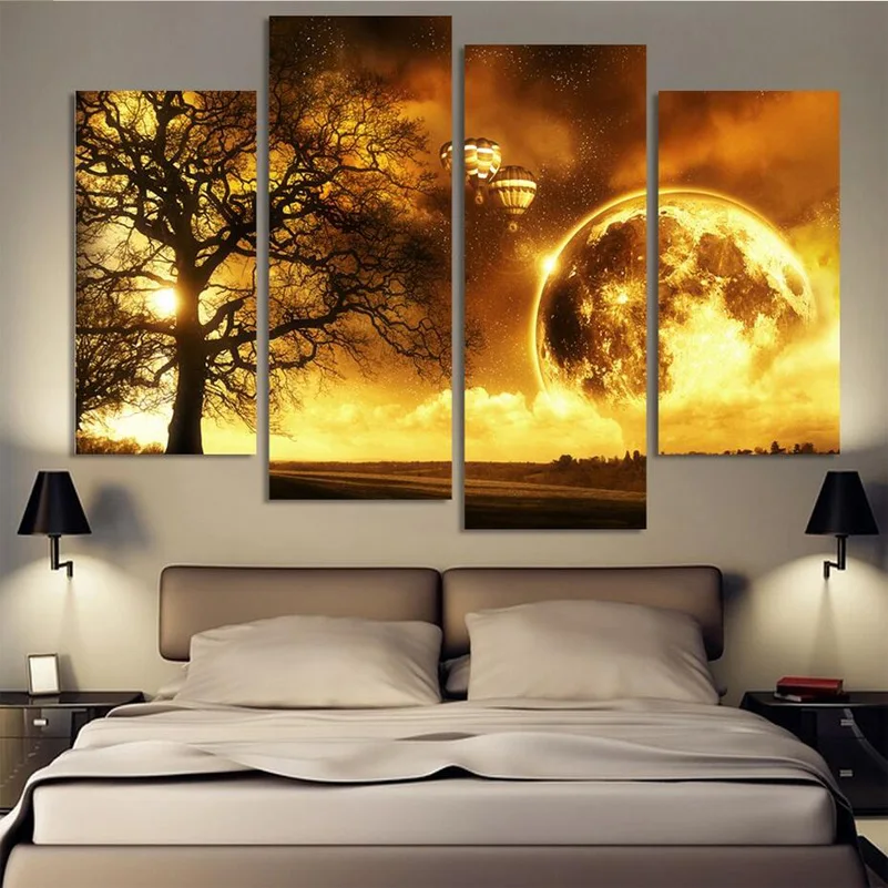 Us 2368 4 Pezzi Hd Bella Oro Colore Paesaggio Camera Da Letto Pittura A Olio Wall Art Decorazione Domestica Dipinti Su Tela Per Soggiorno C