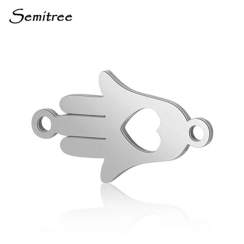 Semitree 5 шт. Lucky Hand из нержавеющей стали Коннекторы в форме сердца браслет амулеты DIY