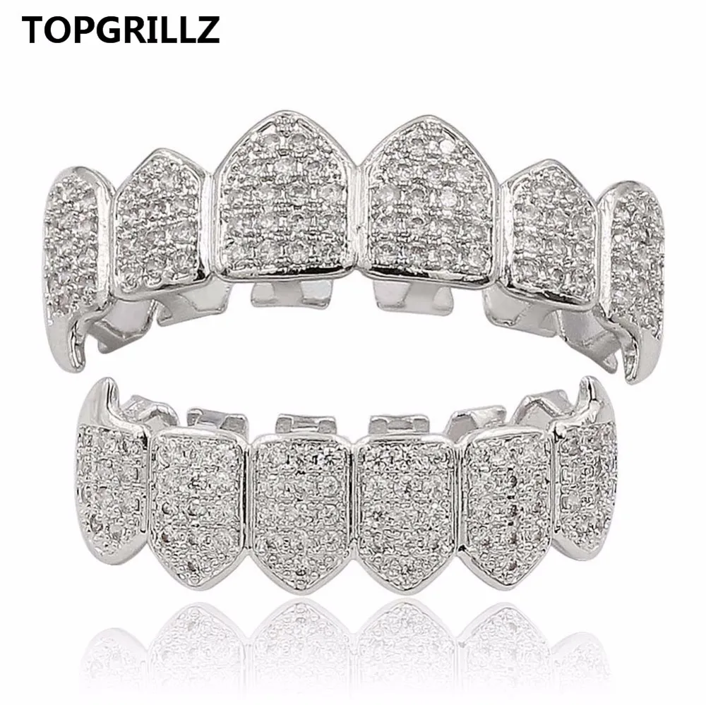 TOPGRILLZ хип-хоп GRILLZ Iced Out AAA циркон Клык Рот зубы Grillz шапки Топ и низ гриль набор для мужчин и женщин вампир грили