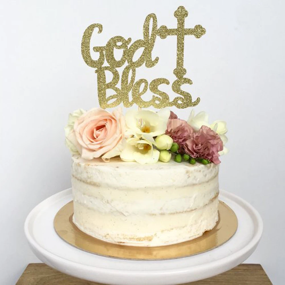 God Bless Cake Topper,Christening First Communion Cake Topper, Baby Shower Decoration Supplies topper