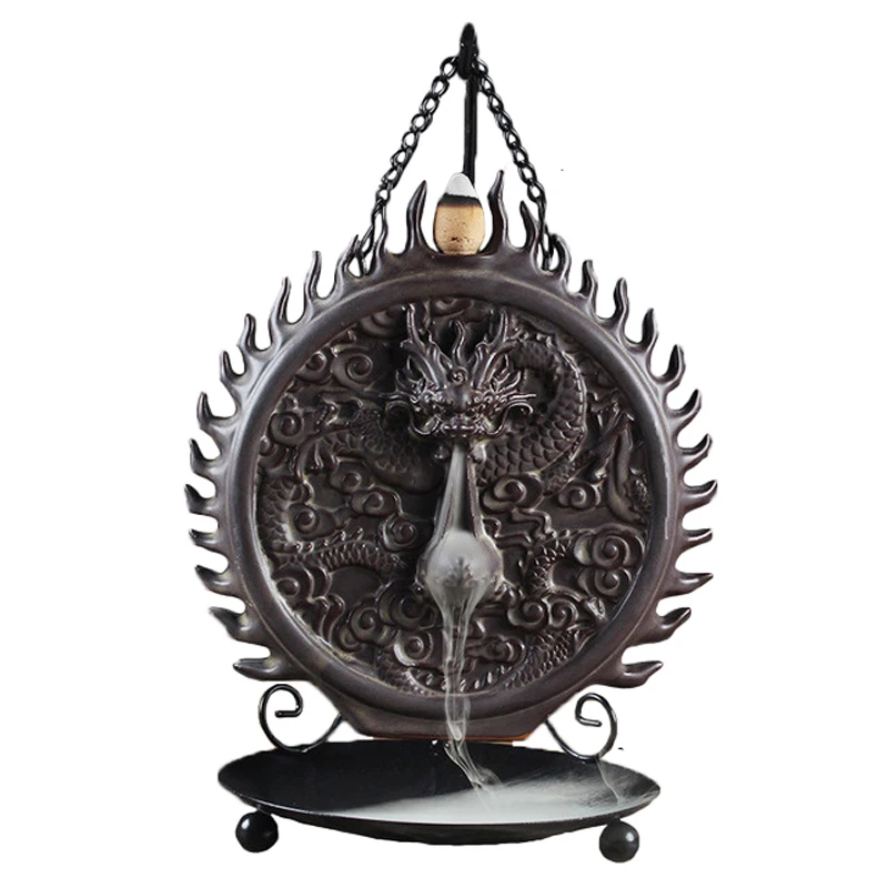 

New Hanging Plate Dragon Backflow Incense Burners Ceramic Tower Spirit Room Decor Ornaments Cone Censers Tea Pet in Gift Box