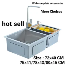 Лидер продаж обычные модные кухня ручная раковина двойной паз 304 нержавеющая сталь 72x40/75x41/78x43/80x45/82x45 см