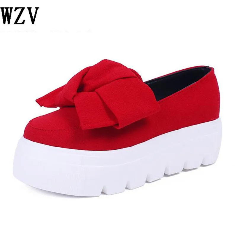 

WZV Autumn winter moccasin womens Fashion creepers shoes Bow women flats loafers Ladies Slip On Platform 5CM Shoes 2017 slipony
