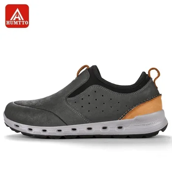 

HUMTTO Men's Walking Shoes Outdoor Leather Trekking Shoes Breathable Slip-on Traveling Camping Fashion Sneakers