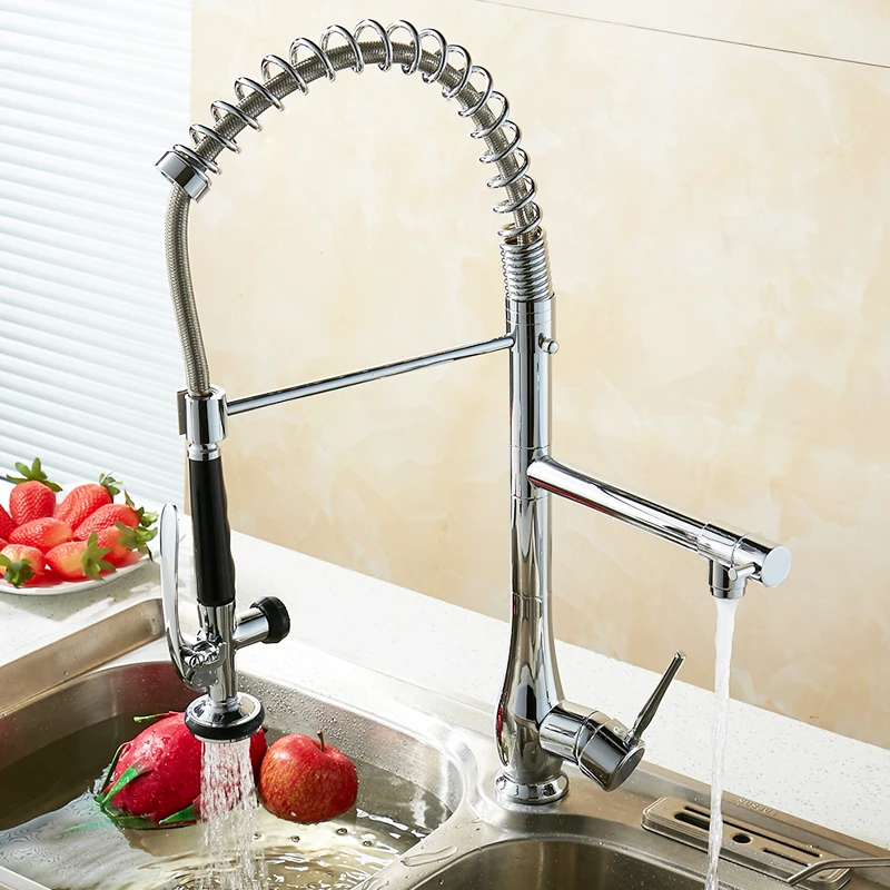 FLG20021C Single Lever Chrome Kitchen Faucet with Mixer Hot and Cold Water Tap Pull Out Brass Kitchen Sink Taps