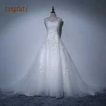 Modest Wedding Dresses Appliques Pearls Crystals Sheer Neck Backless Corset Back Bridal Gowns Real Photo