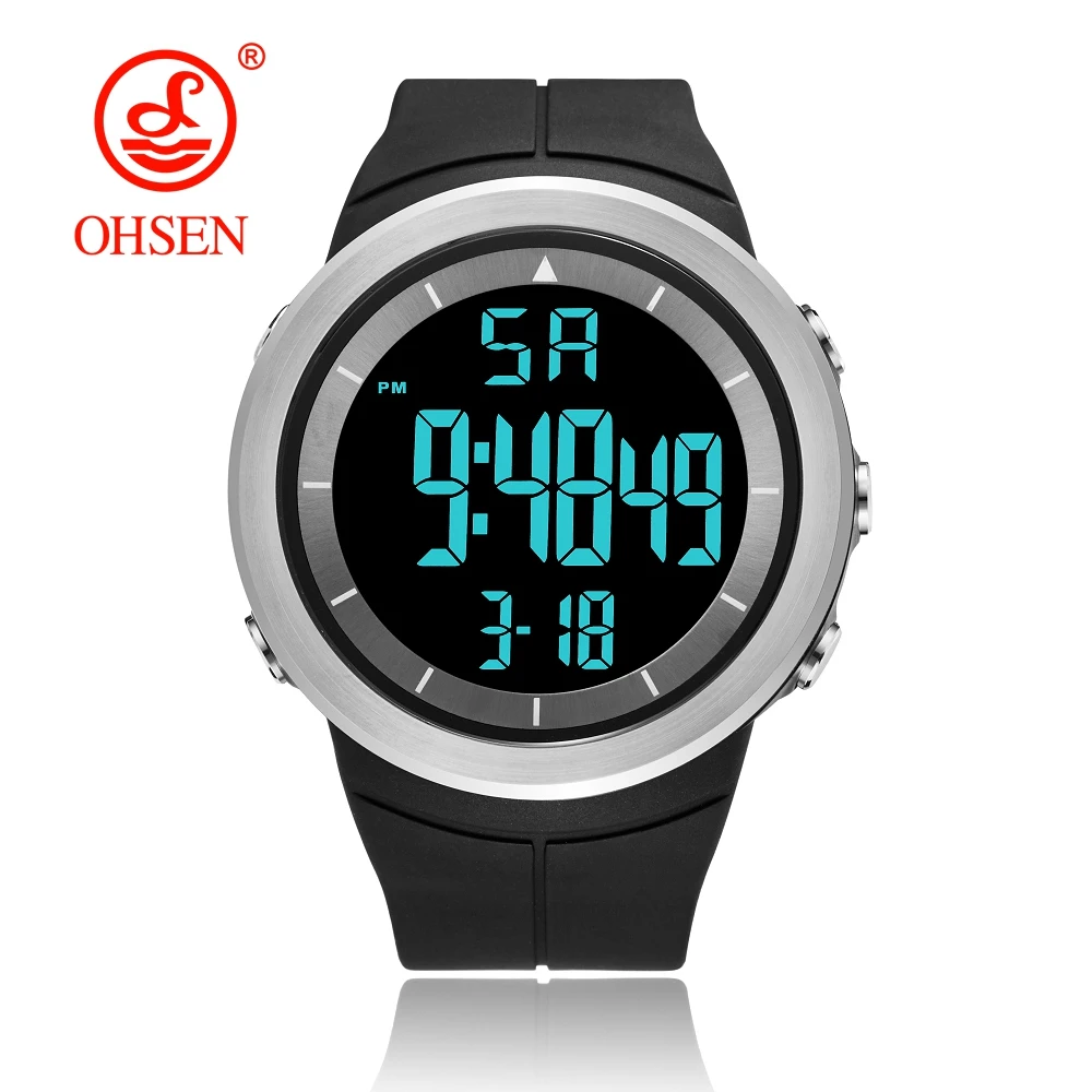 

2019 OHSEN brand digital LCD Men Boys Fashion Wristwatch White Rubber strap 50M Diving Sport Army Male Watches Alarm Hand Clocks