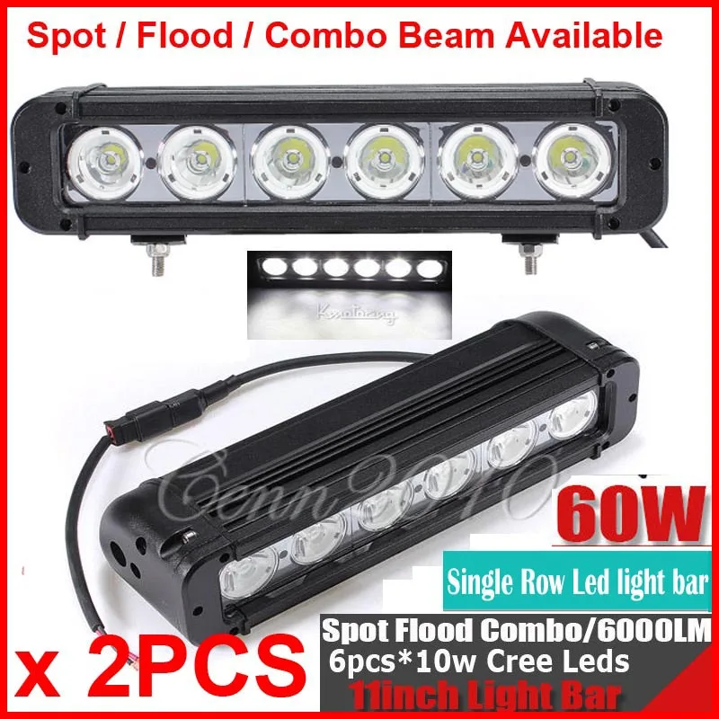 

2PCS 11" 60W CRE 6LED Work Light Bar Off-Road SUV ATV 4WD 4x4 Driving Spot / Flood /Combo Beam 5160lm 9-70V Headlamp Single Row