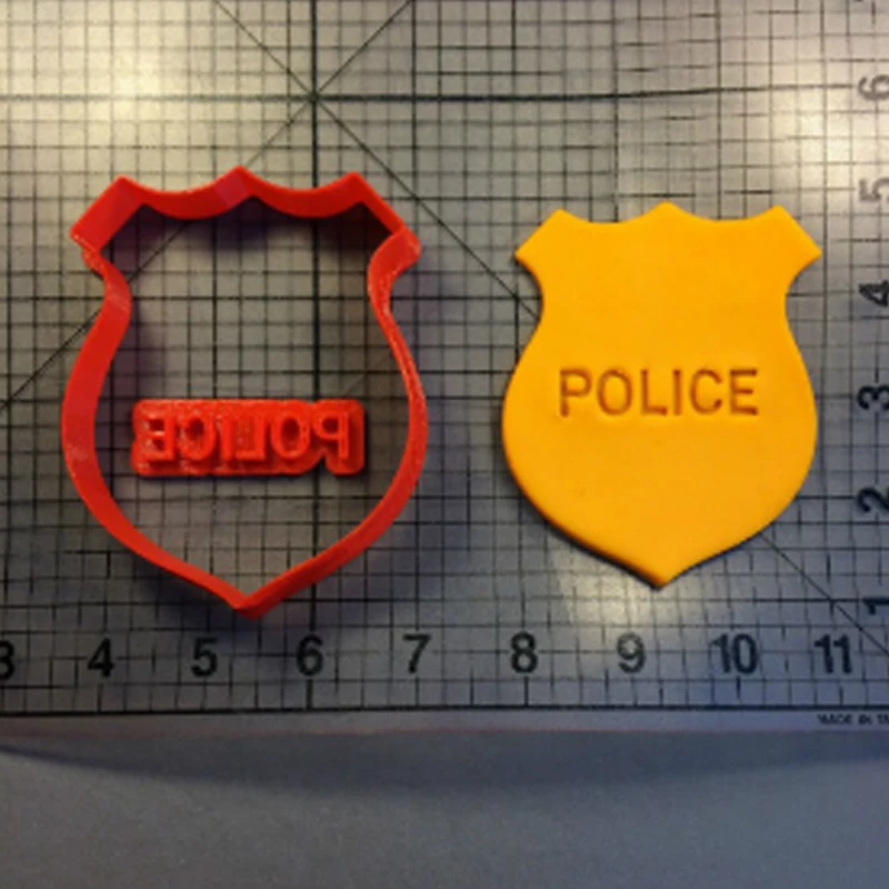 

Police Badge Car Hat Cookie Cutter Set Custom Made 3D Printed Cake Decorating Tools for Baby Birthday Cake Police Logo Fondant