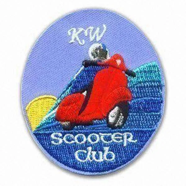 

Scooter Club Embroidery Badges Made by Twill Merrow Broder and PVC backing MOQ50pcsfree shipping by Post