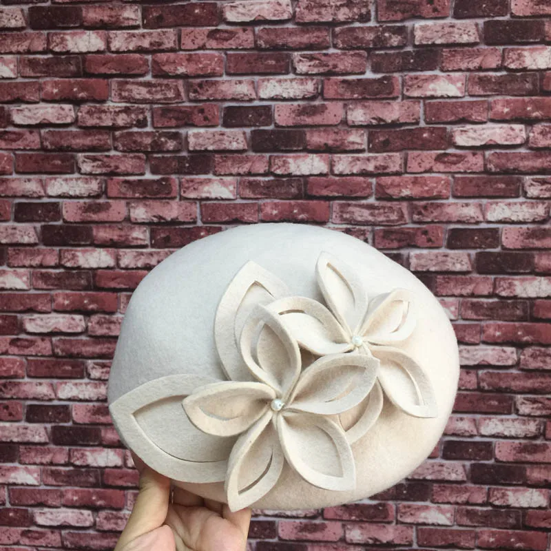 Жемчужный Цветок, шерстяной берет элегантный темперамент теплая шапка художника женская шляпа