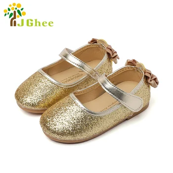 

J Ghee 2020 Baby Girl Shoes Princess Party Wedding Toddler Girls Flat Shoes Children's School Flats Bow-tie Sequins Size 21-25