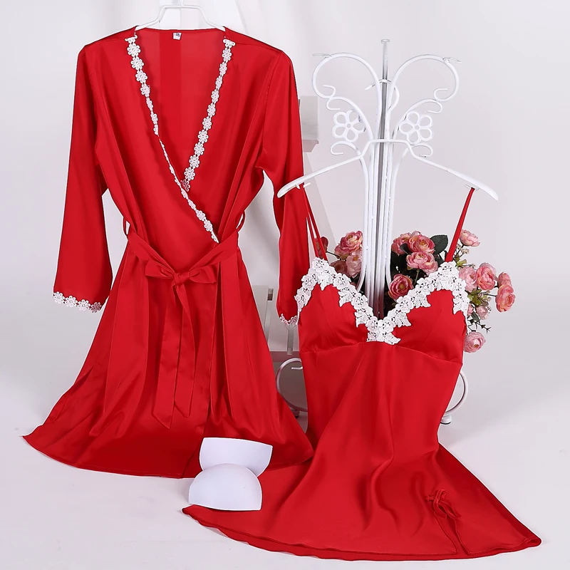 Red silk like nighgown suits (1)