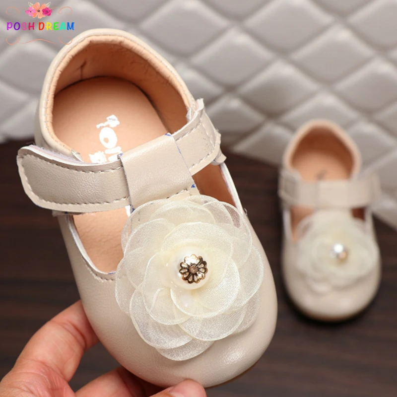 

POSH DREAM 2019 Spring New Kids Baby Shoes Toddler Single Shoes Magic Sticker Flower Girl Cute Little Princess Leather Shoes