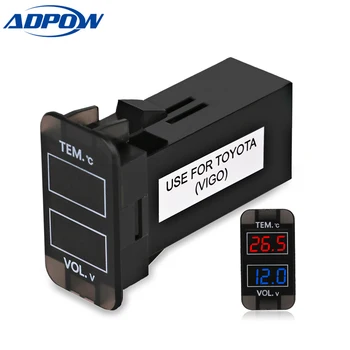 

12V Dual Display LED Digital Thermometer Voltmeter Car Auto Interface Voltage Meters For TOYOTA VIGO