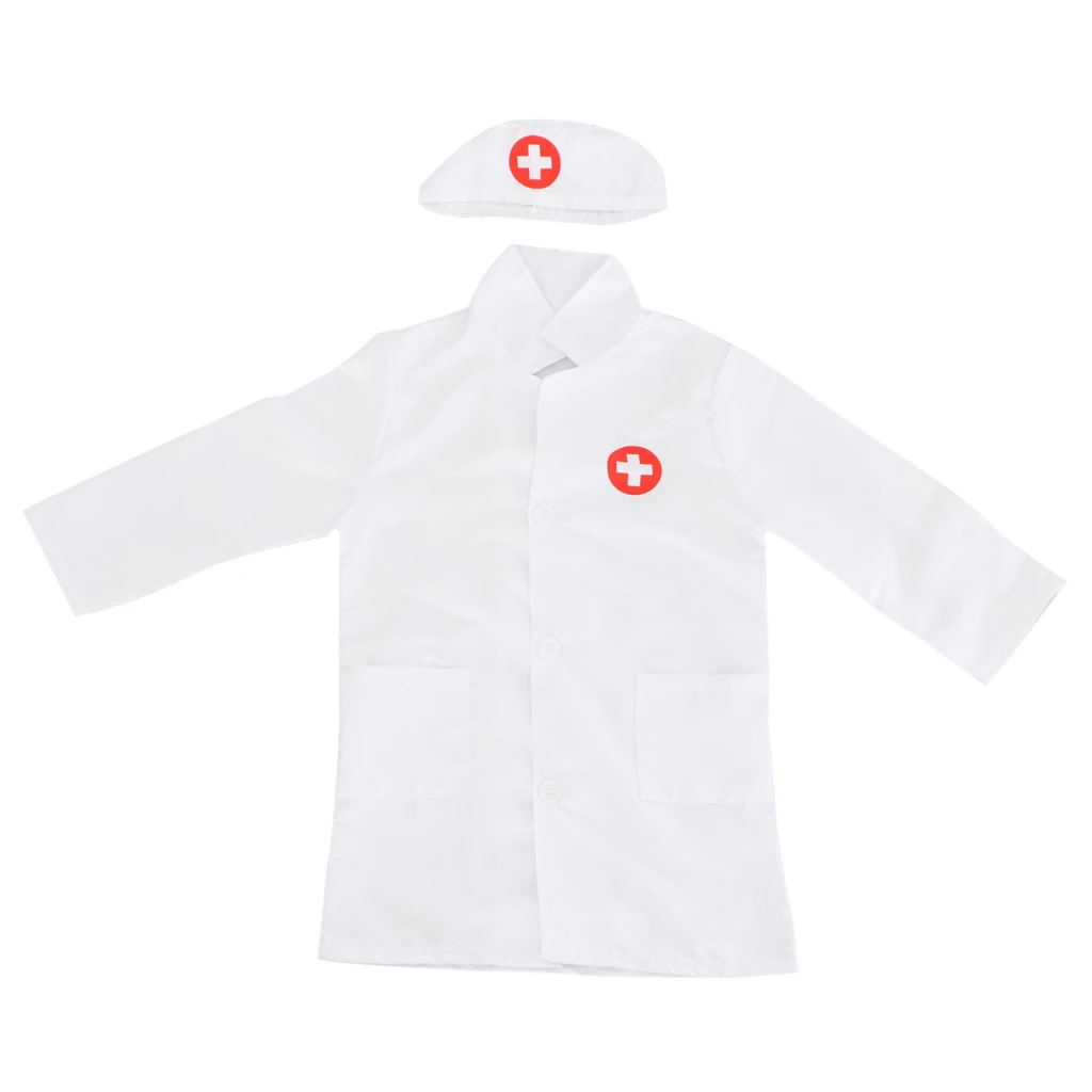 Unisex Kids Boys Girls Doctor Surgeon Halloween Cosplay Dress up Coat with Cap Nurse Play Tools Set Outfits
