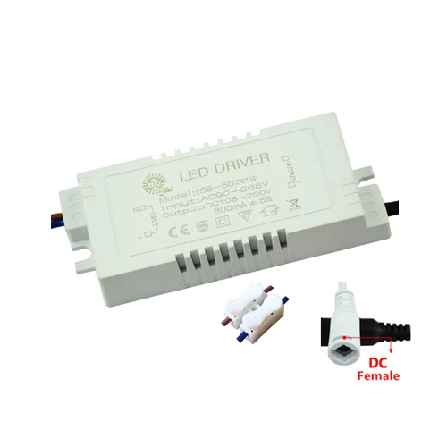 

1Pcs Isolated 36-50W Constant Current 300mA LED Driver Switching Power Supply With DC Female Plug