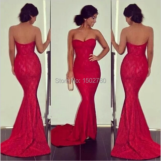 Custom Made Cheap Red Mermaid Gown 