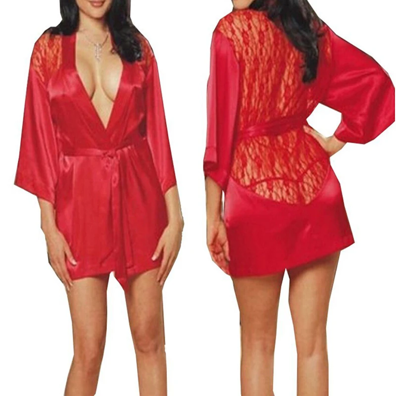 

Women Nightgown Sexy Lace Patchwork Silk Robes Dressing Gowns for Women Bathrobe Wedding Nightwear Sleepwear Bride Lingerie