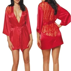 Women Nightgown Sexy Lace Patchwork Silk Robes Dressing Gowns for Women Bathrobe Wedding Nightwear Sleepwear Bride Lingerie Women Nightgown Sexy Lace Patchwork Silk Robes Dressing Gowns for Women Bathrobe Wedding Nightwear Sleepwear Bride Lingerie