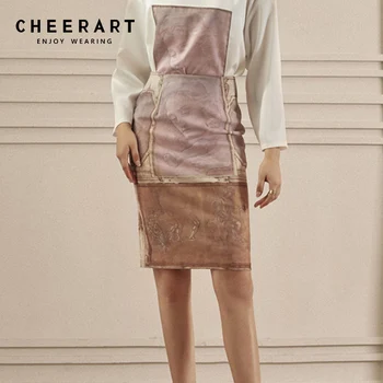 

Cheerart Oil Painting Print Vintage Skirt Women High Waist Bodycon Skirt Ladies Fashion Knee Length Skirt Designer Clothing