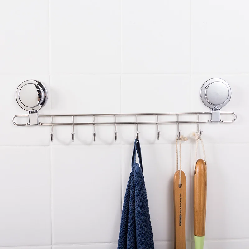 ORZ الفولاذ المقاوم للصدأ 8 السنانير المطبخ تخزين منظم رف جدار جبل الحمام الرف شماعات الزخرفية مفتاح منشفة حامل هوك