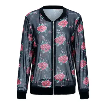 

Sexy Women Bohemia Coat Casual Long Sleeve Zipper Floral Jacket Office Suits Slim Perspective Outwear Tops Female Jaqueta