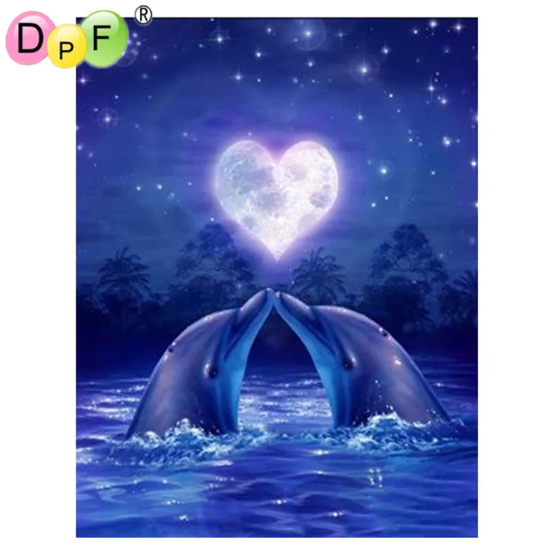 

DPF Love the dolphins 5D Diy Diamond Painting Kits Needlework Square Diamond Embroidery Mosaic painting wall Decor FOR GIFT