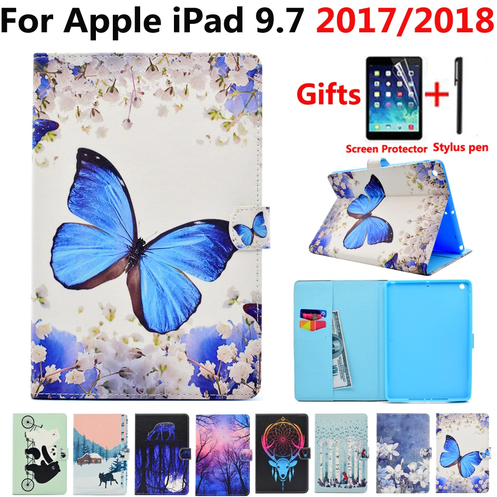 

Butterfly Case for Apple iPad 9.7 2017/2018 5th/6th Generation Flip Magnet Sleep Wake Cover Case for New iPad A1822 A1823 A1893