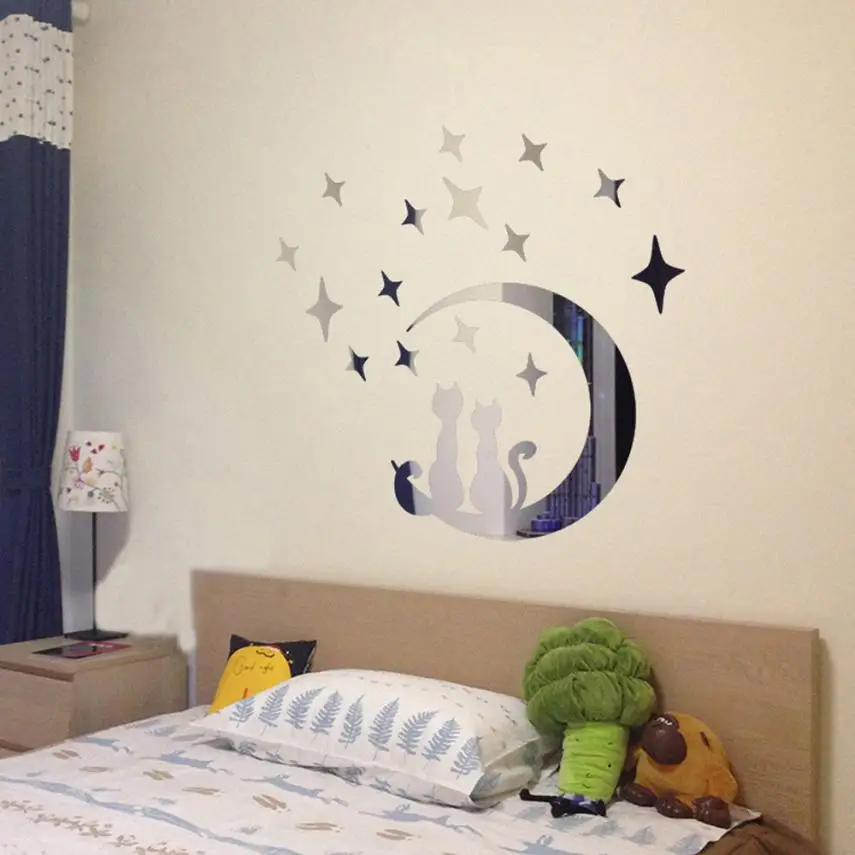 Домашний декор DIY Moon Cat современная акриловая пластиковая Зеркальная Наклейка Ar