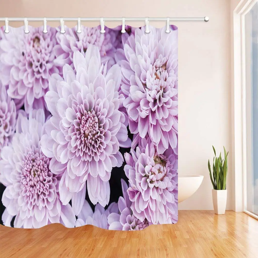 Mum Flowers for Love Bath Curtain Purple Violet Flowers Blooming