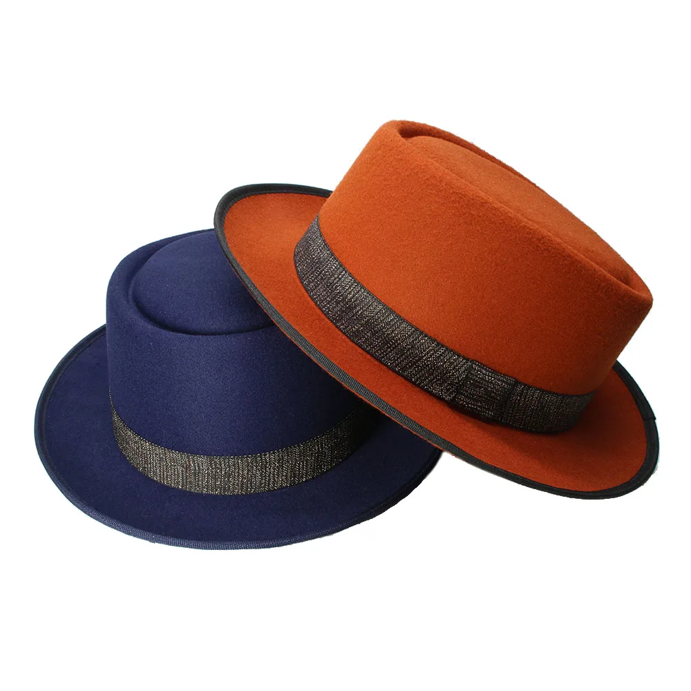LUCKYLIANJI 100% шерсть Ретро Женская Мужская круглая верхняя Кепка Fedora Porkpie свиная