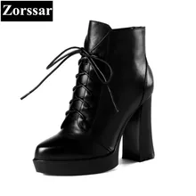 {Zorssar}/ г. Новые Модные женские ботильоны из натуральной кожи женские мотоциклетные ботинки на платформе и высоком каблуке зимняя женская обувь
