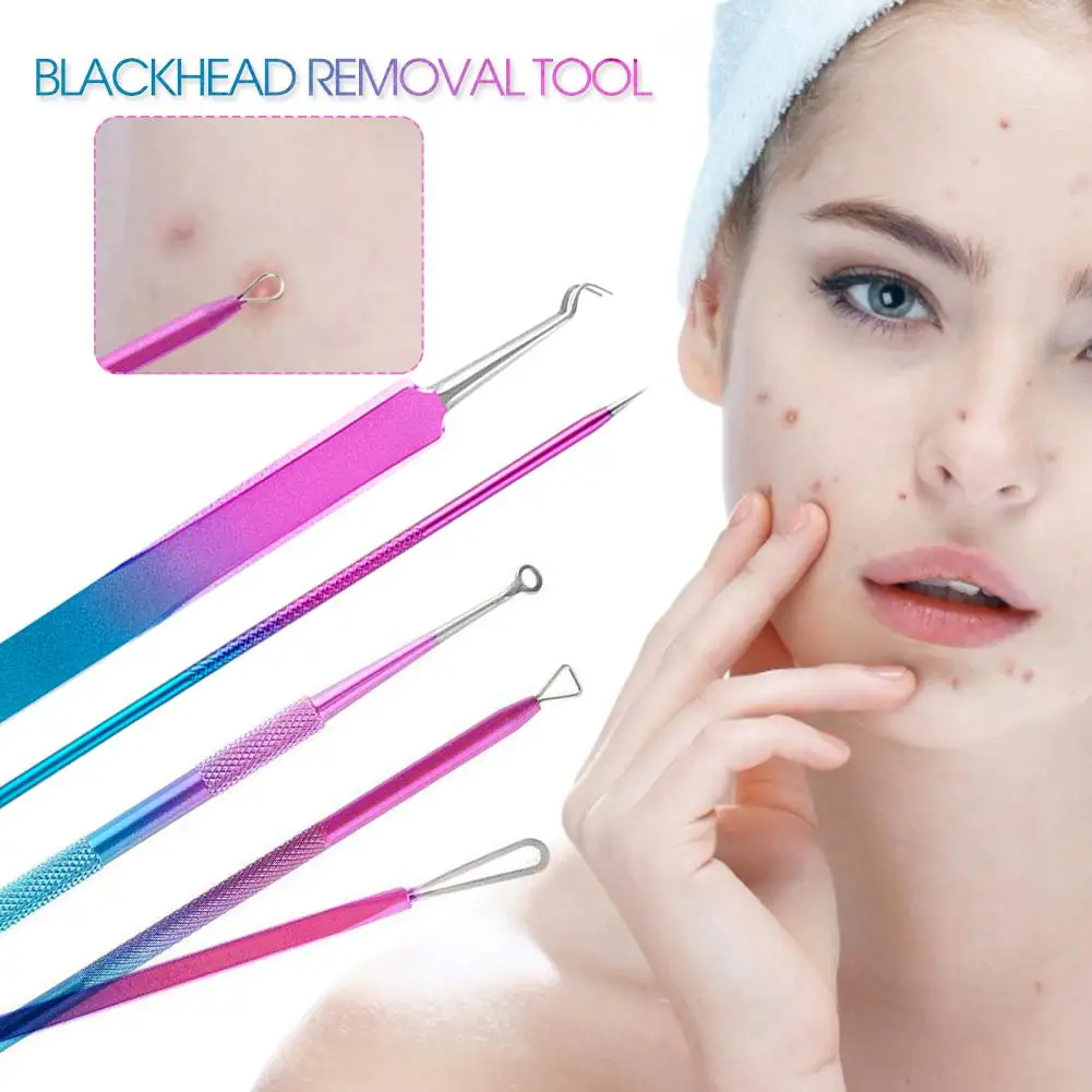 

5pcs Rainbow Stainless Steel Acne Needle Blackhead Removing Pin Tool Set Blackhead Remover Kit